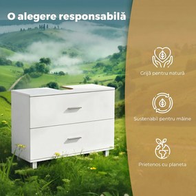 HOMCOM Dulap Sottolavabo pentru Baie cu 2 Sertare, Dulap Modern și Economisitor de Spațiu, 80x30x60 cm, Alb | Aosom Romania