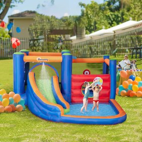 Outsunny 4 in 1 pentru copii Tobogan de apa Bounce House tobogan, trambulina, piscina, pentru copii de 3-8 ani