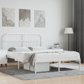 352628 vidaXL Cadru de pat metalic cu tăblie, alb, 140x200 cm