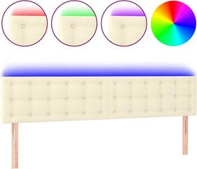 vidaXL Tăblie de pat cu LED, crem, 160x5x78/88 cm, piele ecologică