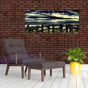 Tablou cu curcubeu deasupa mării (120x50 cm)
