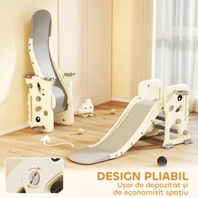 AIYAPLAY Tobogan pentru Copii cu Coș de Baschet și Minge Gri și Crem | Aosom Romania