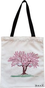 Sacosa de Panza pentru Cumparaturi, Geanta Tote, model Watercolor Tree, Cu fermoar, 38x34.5 cm, Alba, BEKZ®
