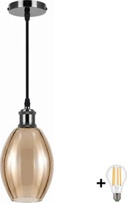 BRILAGI-LED Lampă suspendată pe cablu RETRO GLASS 1xE27/60W/230V Ø 17 cm negru/bej fumuriu