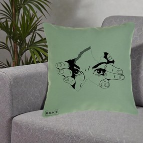 Perna Decorativa Ochi care Rup Suprafata, 40x40 cm, Verde, Husa Detasabila, Perna Inclusa, BEKZ®