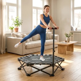 SPORTNOW Trambulină Fitness pentru Adulți Ø104 cm, Pliabilă, cu Sistem de Deschidere și Închidere dintr-o Singură Mișcare, Mâner Reglabil și 24 Corzi Elastice, Negru | Aosom Romania