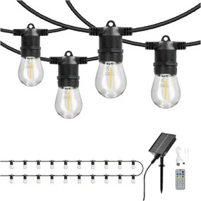 Ghirlandă solară LED dimabilă STARLIGHT NEO 20 x E27 / 3,7 V, 2700 K, IP54, 2400 mAh, 21,5 m + telecomandă