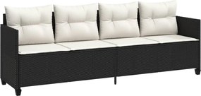 vidaXL Șezlong cu perne, negru, poliratan