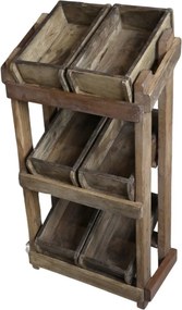 Etajeră din lemn reciclat și metal, natur, cu 3 rafturi și 6 cutii din lemn, aspect rustic, 92 x 43 x 32 cm, „Grimaud”