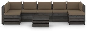 Set mobilier gradina cu perne, 8 piese, gri, lemn tratat taupe and grey, 8
