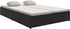 vidaXL Șezlong/canapea rabatabilă cu perne, negru, poliratan