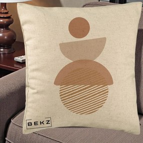 Perna Decorativa Geometric Boho Forme Terracotta, 40x40 cm, Bej, Husa Detasabila, Perna Inclusa, BEKZ®