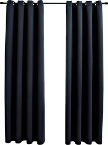 vidaXL Draperii opace cu inele metalice, 2 buc., negru, 140 x 175 cm