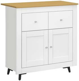 HOMCOM Mobilier de depozitare bufet cu dulap cu uși și 2 sertare, pentru living, sufragerie, dim. 78 x 35 x 80 cm, alb | Aosom Romania