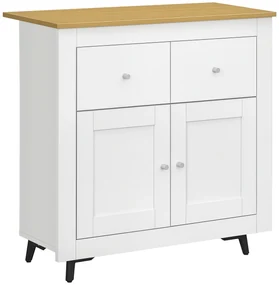 HOMCOM Mobilier de depozitare bufet cu dulap cu uși și 2 sertare, pentru living, sufragerie, dim. 78 x 35 x 80 cm, alb | Aosom Romania