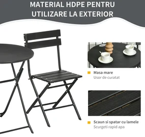 Outsunny Set Mobilier de Grădină 3 Piese pentru Terasă, Oțel și HDPE, Design Modern, Gri Închis | Aosom Romania
