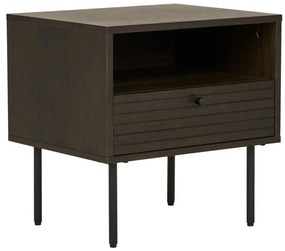 Kyoto noptieră, 1 sertar, furnir de stejar, fumuriu, picioare din metal negru 50x40x50 cm