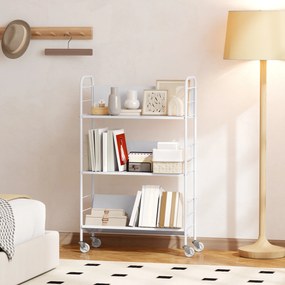 HOMCOM Cărucior Modern pentru Cărți cu 3 Nivele și Roți Pivotante pentru Cărți și Reviste, 69x26x108 cm, Alb | Aosom Romania