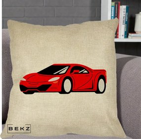 Perna Personalizata Masina Sport Rosie Grafic, 40x40 cm, Crem, Husa Detasabila, Perna Inclusa, BEKZ®