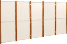 vidaXL Paravan de cameră cu 5 panouri, alb crem, 350x180 cm