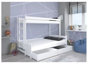 Pat Supraetajat 3 Persoane Cu Saltea BENITO Alb 90x200cm