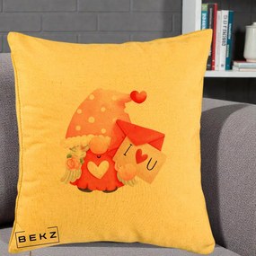 Cadou Romantic - Perna Personalizata I Love You Gnome Valentine cu Scrisoare, 40x40 cm, Galben, Husa Detasabila, Perna Inclusa, BEKZ®