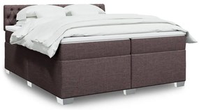 vidaXL Pat box spring cu saltea, maro închis, 200x200 cm, textil
