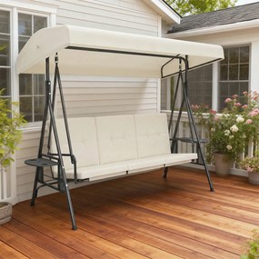 Outsunny Balansoar de grădină 3 locuri confort sporit, acoperiș reglabil, 2 tablete laterale, perne, oțel poliester | Aosom Romania