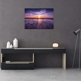 Tablou pe sticlă cu plaja - apus de soare (70x50 cm)