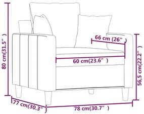 Canapea de o persoana, Albastru, 60 cm, catifea Albastru, 78 x 77 x 80 cm