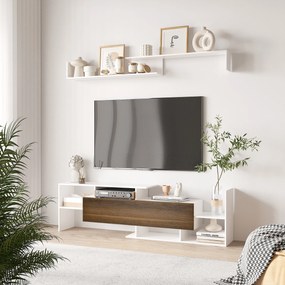 HOMCOM Dulap TV cu Poliță de Perete, Rafturi Deschise și Dulap Închis pentru Sufragerie și Dormitor, 153,6x25x42 cm, Alb  | Aosom Romania