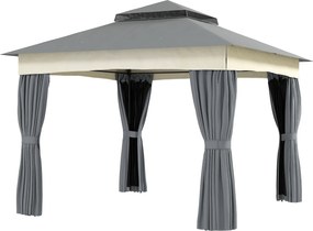 Outsunny Pavilion cu acoperiș dublu, 3x3 m, rezistent la apă, stabil, rezistent la iarnă, pavilion din metal, Gri închis | Aosom Romania