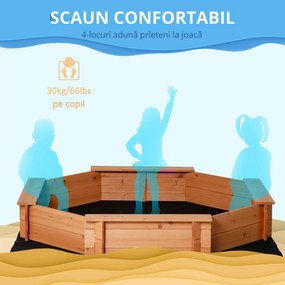 Outsunny Ladă de Nisip din Lem cu Scaune și Copertină, Joc de Grădină pentru Copii 3-8 Ani, 139.5x139.5x21.5 cm, Roșu | Aosom Romania