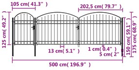Poarta de gard de gradina cu arcada, negru, 1,75 x 5 m, otel 1.75 x 5 m