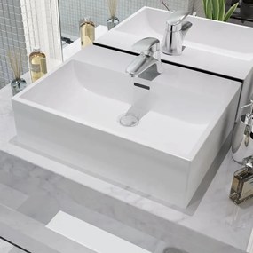 Chiuveta baie, orificiu robinet, alb, 51,5x38,5x15 cm, ceramica