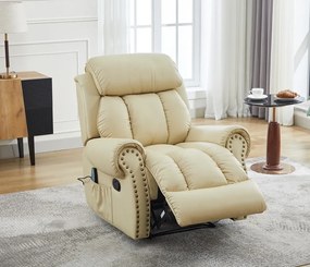 Fotoliu Masaj si Incalzire, Recliner, suport picioare extensibil, Air PU Premium, Bej deschis