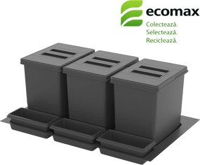 Cos gunoi incorporabil in sertar, Praktico Jazz Antracit 800 Ecomax, colectare selectiva, 3 x 15 l Plastic, L:710 mm; A:475 mm; H:300 mm, 800 mm, Gri