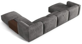 Colțar modular gri cu tapițerie din catifea (cu colț pe partea dreaptă/în formă de "U") Martina – Micadoni