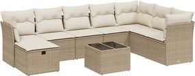 vidaXL Set canapele de grădină, 9 piese, cu perne, bej, poliratan