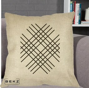 Perna Decorativa Geometric Grid, 40x40 cm, Crem, Husa Detasabila, Perna Inclusa, BEKZ®