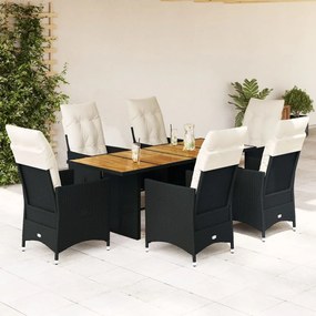 3276688 vidaXL Set mobilier de grădină cu perne, 7 piese, negru, poliratan