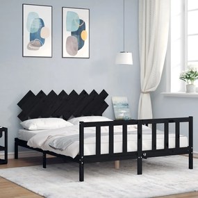3193480 vidaXL Cadru de pat cu tăblie, negru, 160x200 cm, lemn masiv