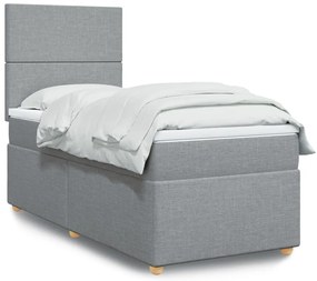 vidaXL Pat box spring cu saltea, gri deschis, 90x200 cm, textil