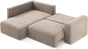 Colțar bej extensibil/cu spațiu de depozitare cu tapițerie din chenille (cu colț pe partea stângă/în formă de ”L”) Kona – Makamii