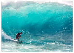 Tablou pe sticlă - Surfer în valuri (70x50 cm)