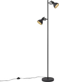 Lampă de podea industrială neagră cu lemn cu 2 lumini - Jakub