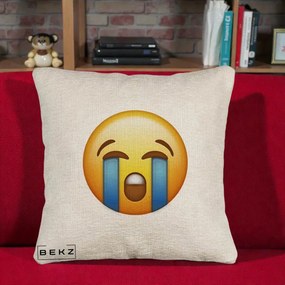 Perna Decorativa Emoji Plange, 40x40 cm, Bej Canapea, Husa Detasabila, Perna Inclusa, BEKZ®