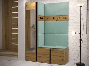 Mobilier hol Tovenaz X (Stejar artisan + Negru + verde deschis) (cu oglindă). 1104793