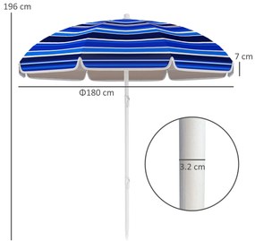 Outsunny Umbrelă de plajă Ø 1,8 m mare umbrelă inclinabilă pliabilă protecție solară UPF50+ ușoară geantă de transport multicolor | Aosom Romania