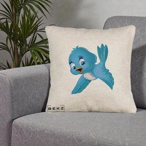 Perna Decorativa Pui de Pasare Albastru, 40x40 cm, Bej Canapea, Husa Detasabila, Perna Inclusa, BEKZ®